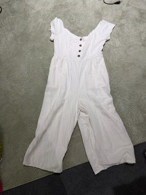 American Eagle Outfitters Cream Off-White Wide-Leg Jumpsuit